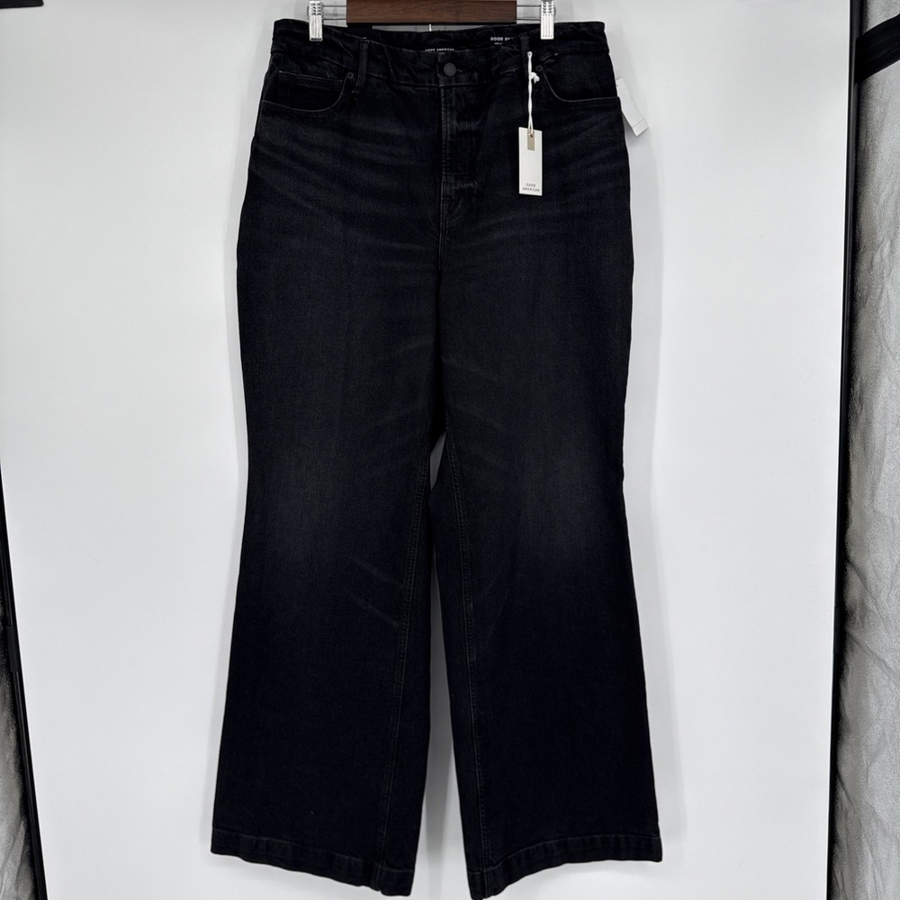NWT Good American Good Skate Crop High Rise Loose Leg Jeans Black Size 15 Grunge
